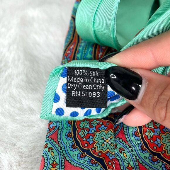 Happy Ties Men’s 100% Silk Blue, Green and Pink Paisley Print - Picture 3 of 6